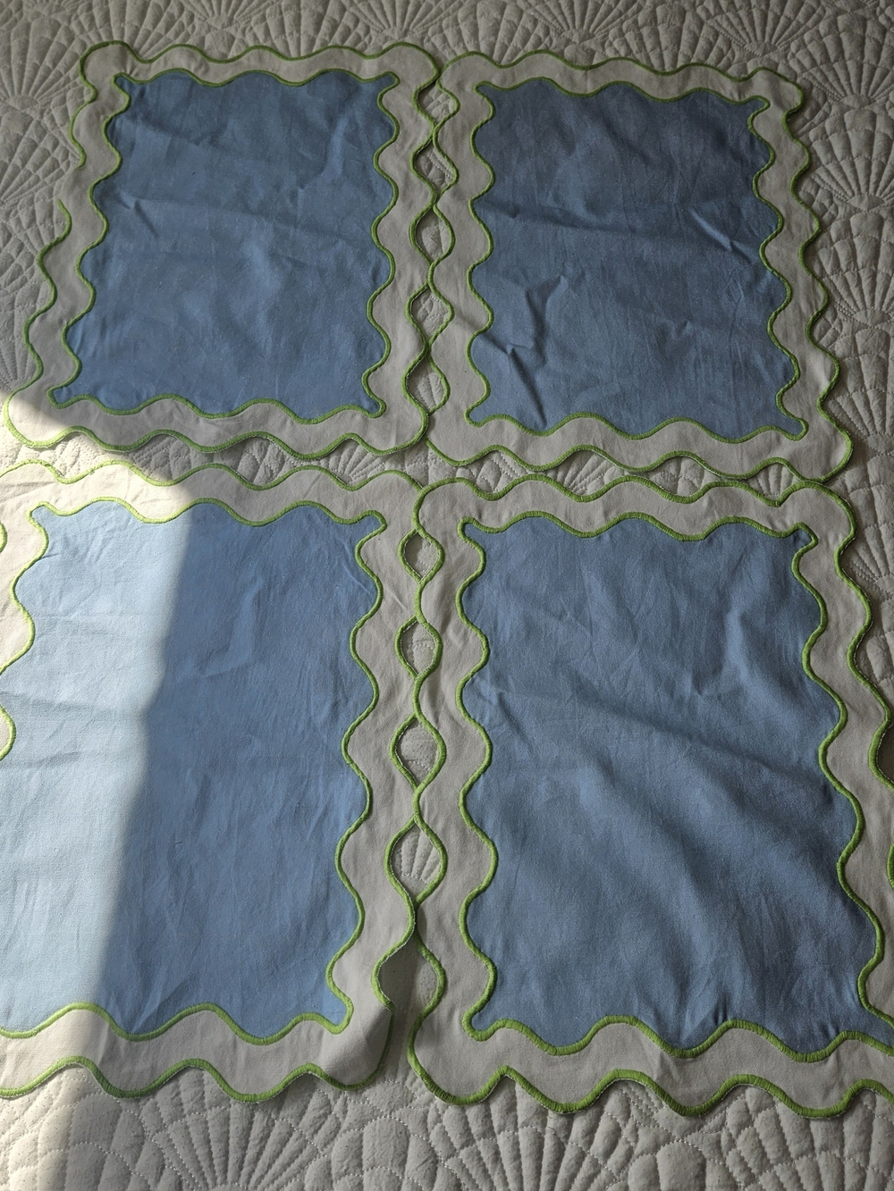Lilly Pulitzer Blue Linen Placemats with Green Trim
